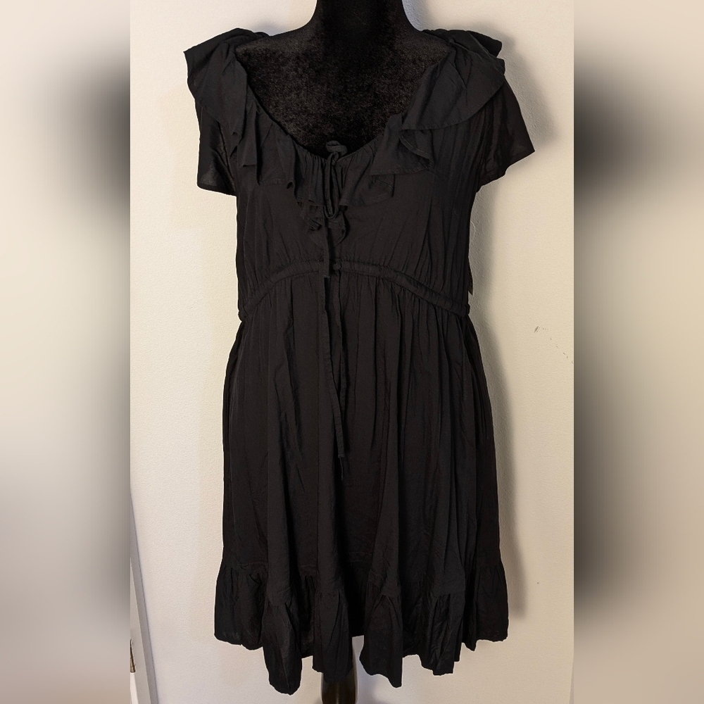 Old Navy Black Maternity Waist-Defined Ruffle-Trim Mini Dress Bohemia Sz XL NEW - Picture 4 of 15